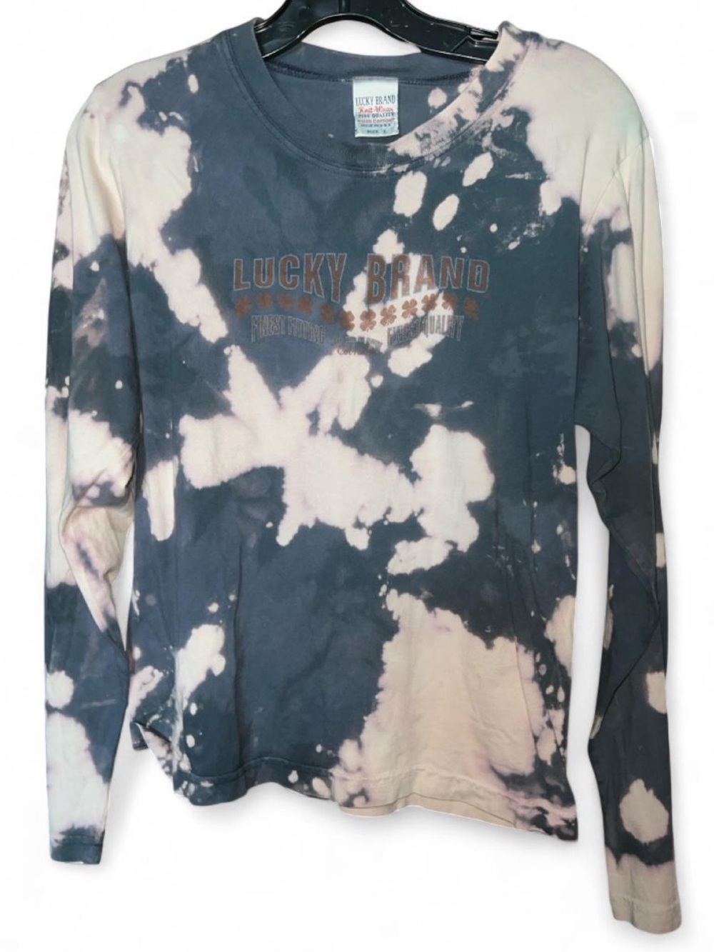 Y2K Lucky Brand Long Sleeve Tie-Dye Tee - Navy & Cream size L